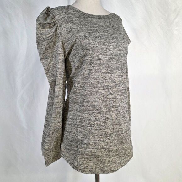 Fashion Blouson Puff Sleeve Greige Sweatshirt Size Large - Picture 3 of 9